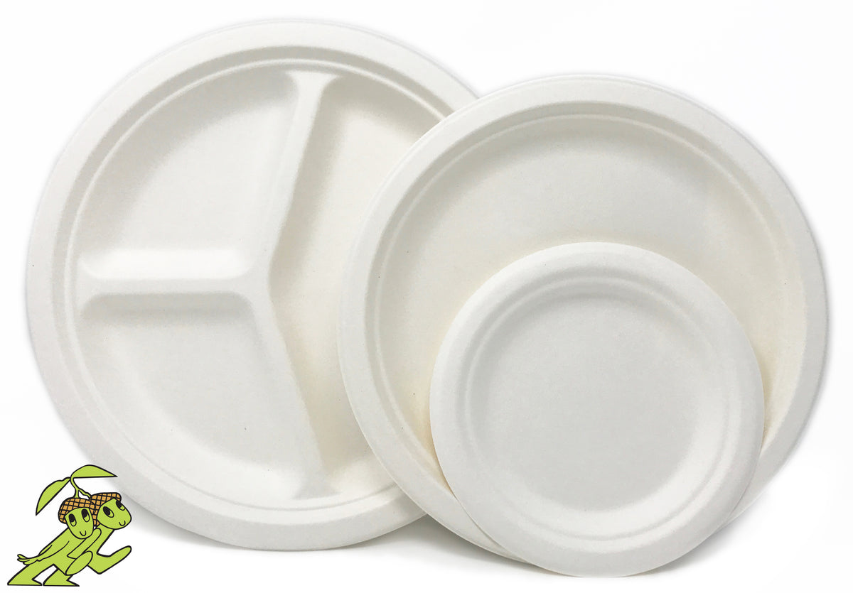 Compostable 9 Plates (White) - made from sugarcane - Mr. Green Guys – Mr  Green Guys